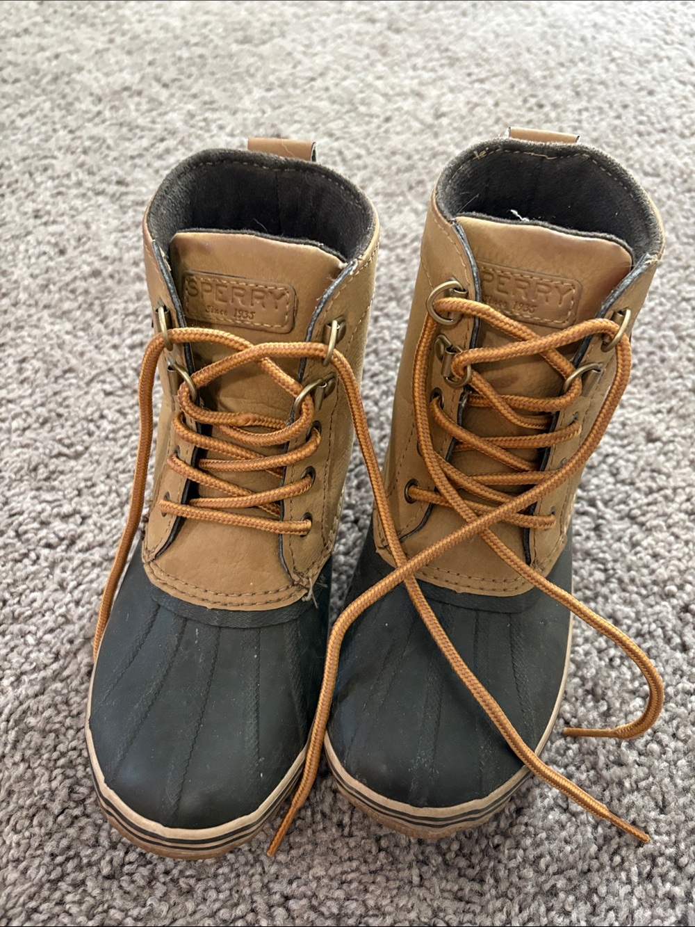 Sperry Kids Tan Leather and Black Rubber Duck Boots